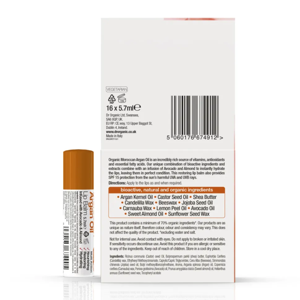 Dr. Organic Marrokaanse Arganolie Lippenbalsem met Avocado 5,7 ml