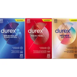 Durex - Classic Natural Condooms 20 stuks, Thin Feel Condooms 20 stuks & Nude No Latex 20 stuks - Pakket