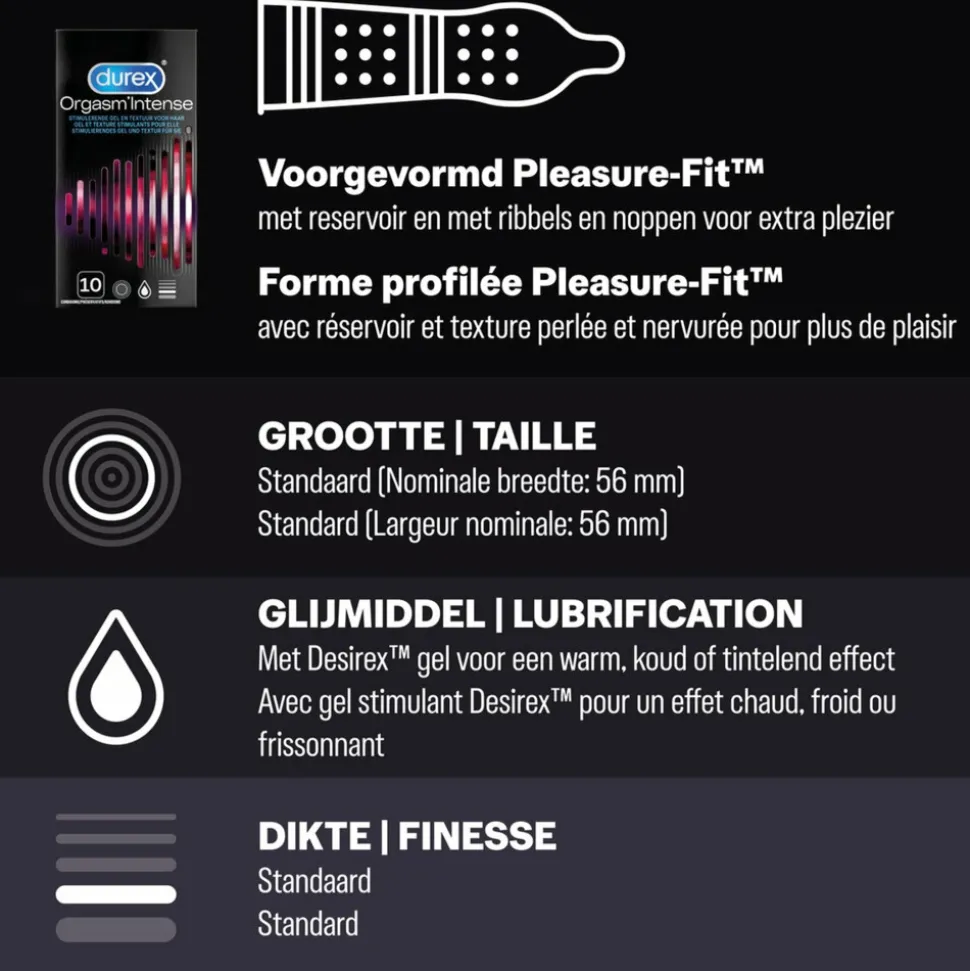 Durex - Orgasm Intense Condooms 10 stuks & Nude No Latex Condooms 10 stuks - Pakket