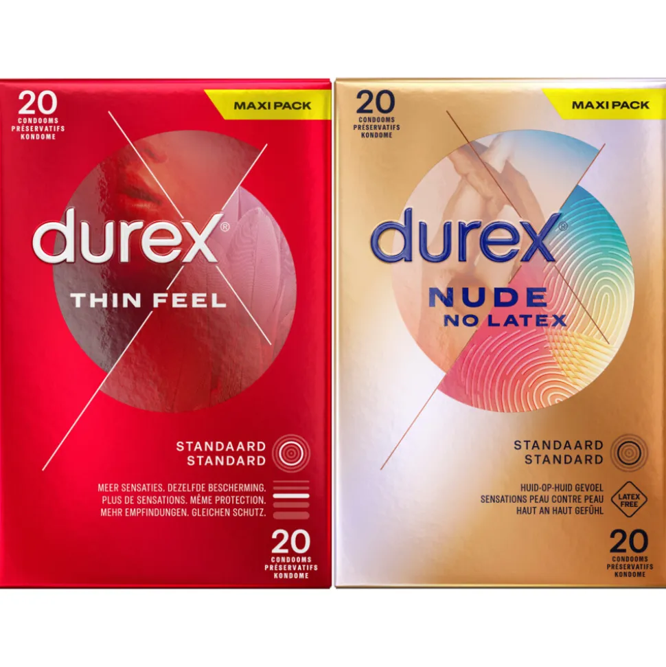 Durex - Thin Feel Condooms 20 stuks & Nude No Latex Condooms 20 stuks - Pakket