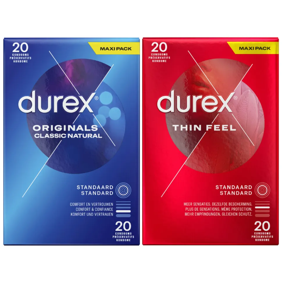 Durex - Thin Feel Condooms 20 stuks & Originals Classic Natural Condooms 20 stuks - Pakket