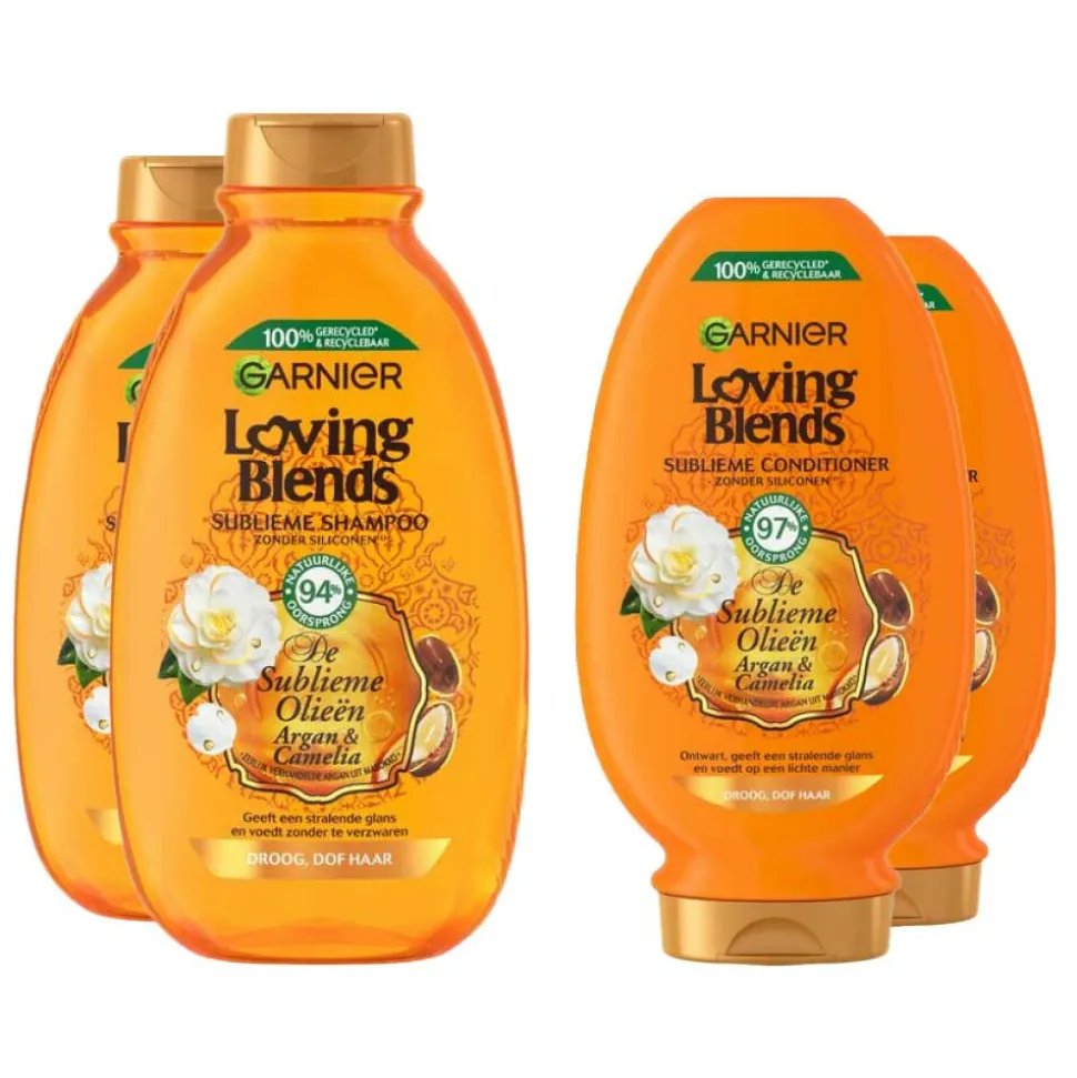 Garnier Loving Blends Argan en Cameliaolie Shampoo - 2x 300 ml & Conditioner 2x 250 ml - Pakket