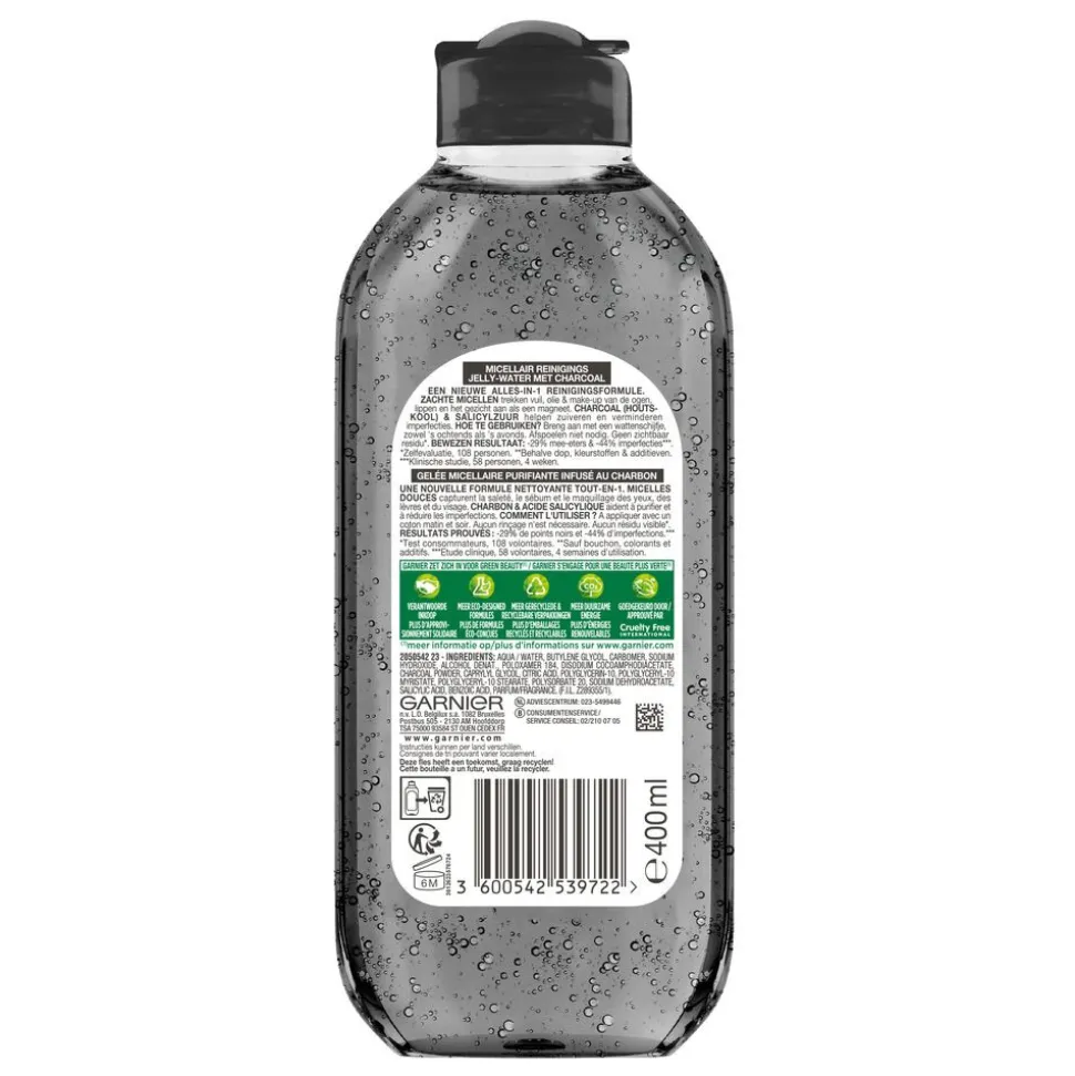 Garnier SkinActive Micellair Reinigingswater Jelly-water Alles-in-1 met Charcoal 400 ml