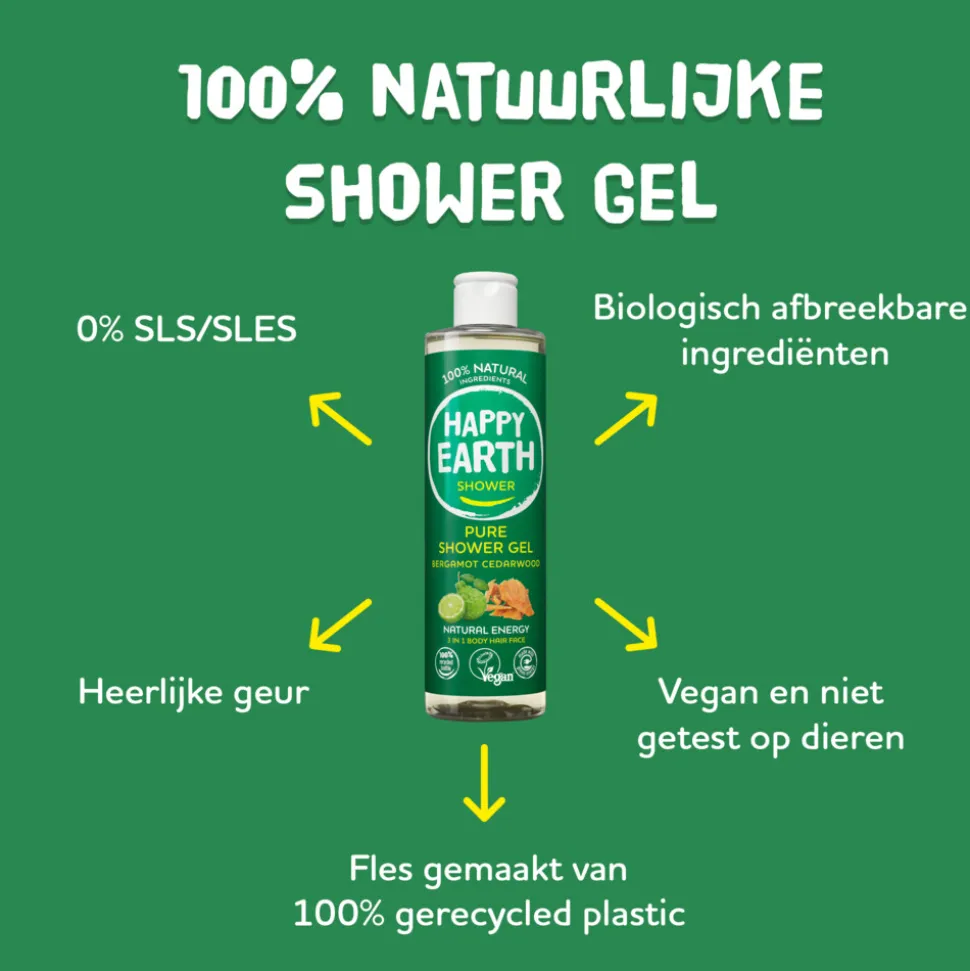 Happy Earth Douchegel Bergamot Cedarwood 100% Natuurlijk 300 ml