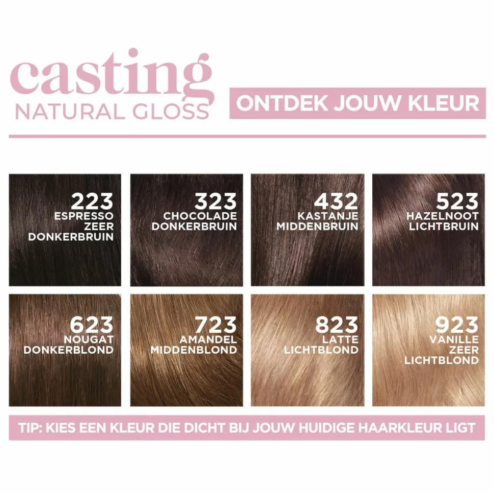 L'Oréal Casting Natural Gloss Semi-Permanente Haarkleuring 623 Nougat Donkerblond
