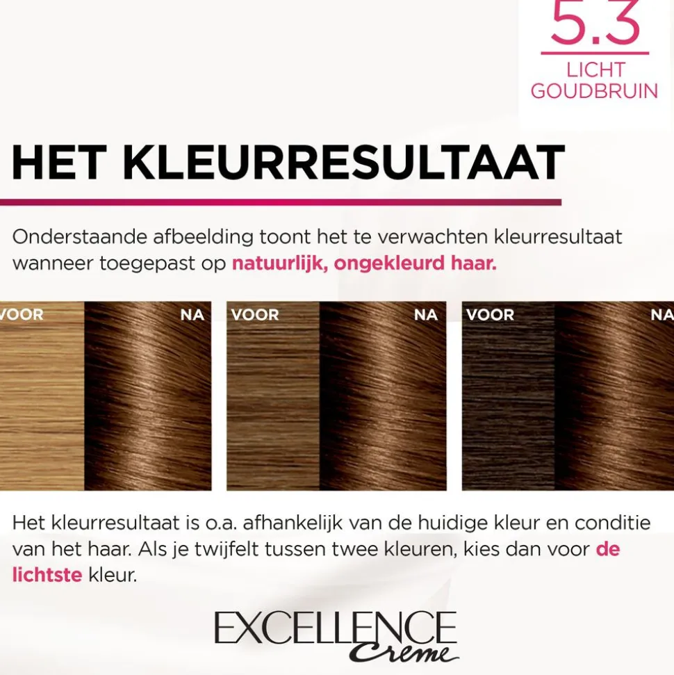 L'Oréal Excellence Crème Permanente Crèmekleuring 5.3 Licht Goudbruin
