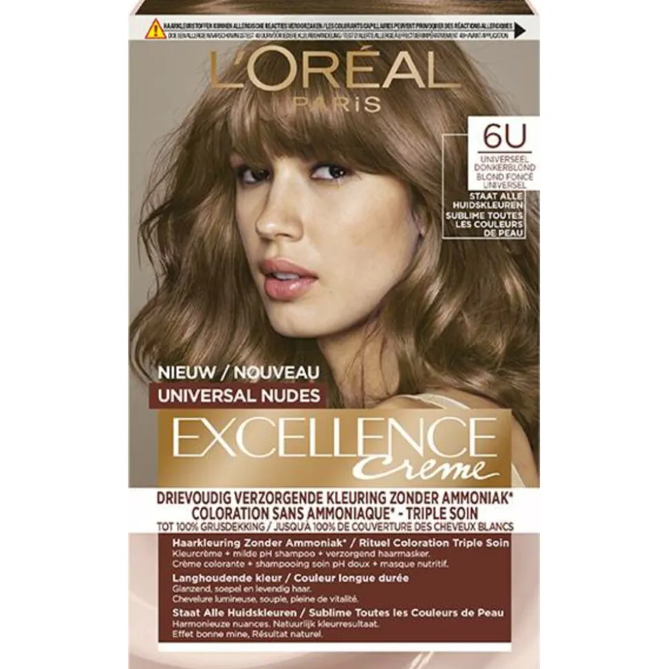 L'Oréal Excellence Crème Universal Nudes Permanente Haarkleuring 6U Universeel Donkerblond