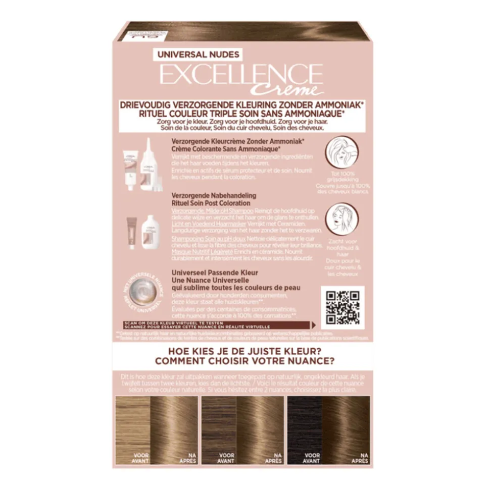 L'Oréal Excellence Crème Universal Nudes Permanente Haarkleuring 6U Universeel Donkerblond