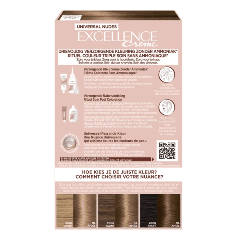 L'Oréal Excellence Crème Universal Nudes Permanente Haarkleuring 7U Universeel Middenblond