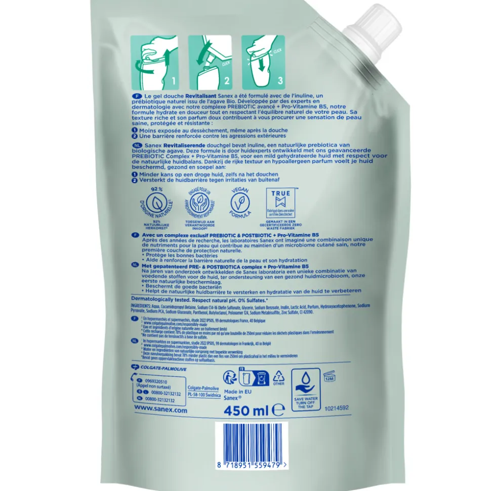 Sanex Agave Revitalizing Douchegel Navulling 450 ml