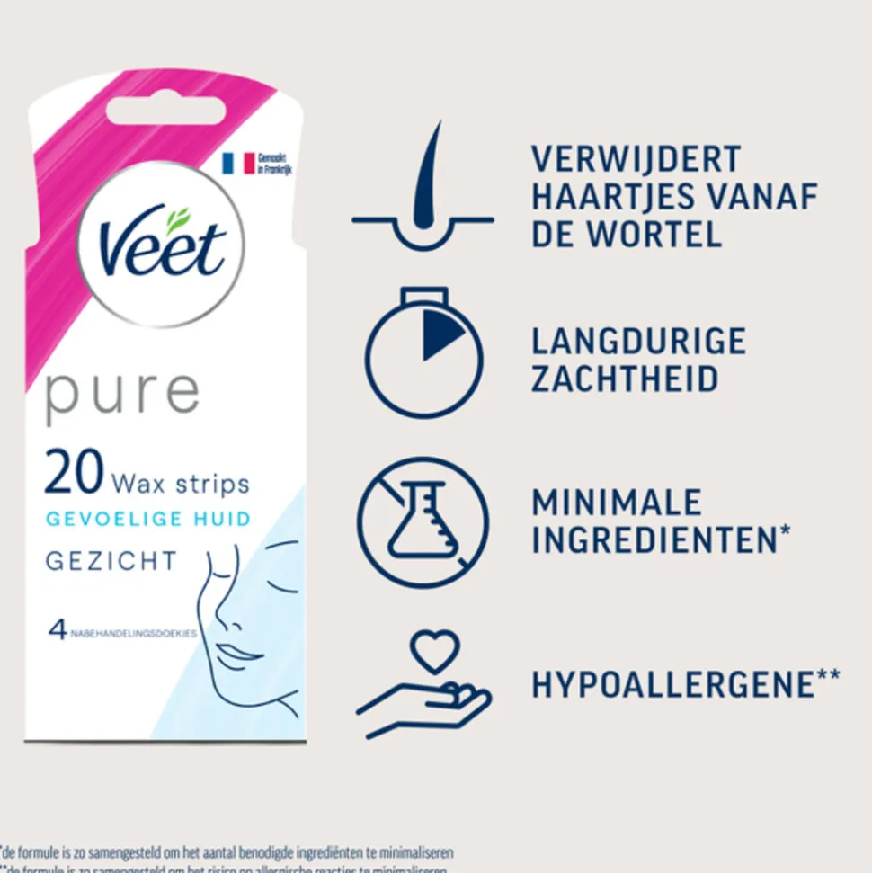 Veet Koude Waxstrips Pure Gezicht Hypoallergeen 20 stuks