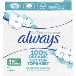 10x Always Maandverband Bio Cotton Protection Ultra Normal met Vleugels 11 stuks