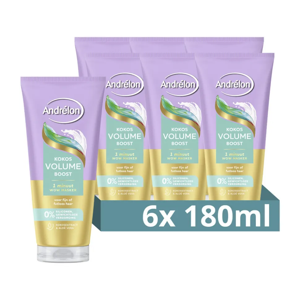 6x Andrélon WOW Masker Kokos Volume Boost 180 ml
