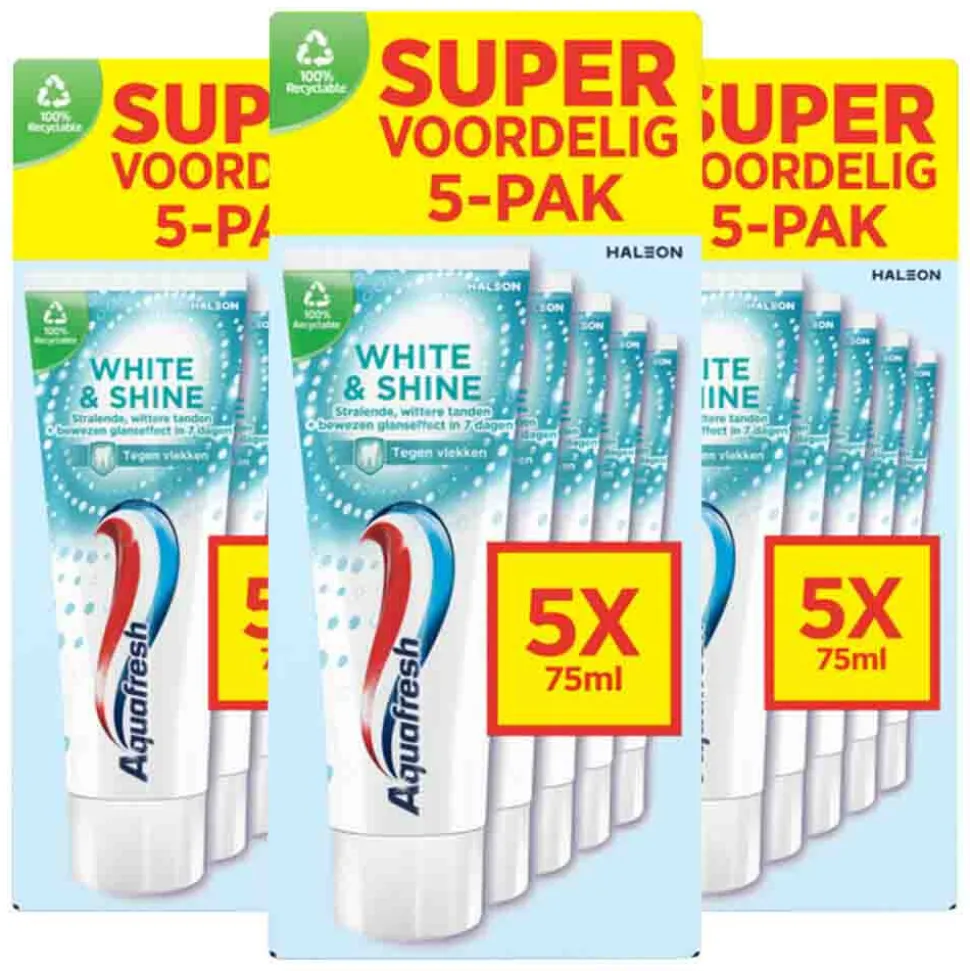 3x Aquafresh 5-pack Tandpasta White & Shine 5 x 75 ml