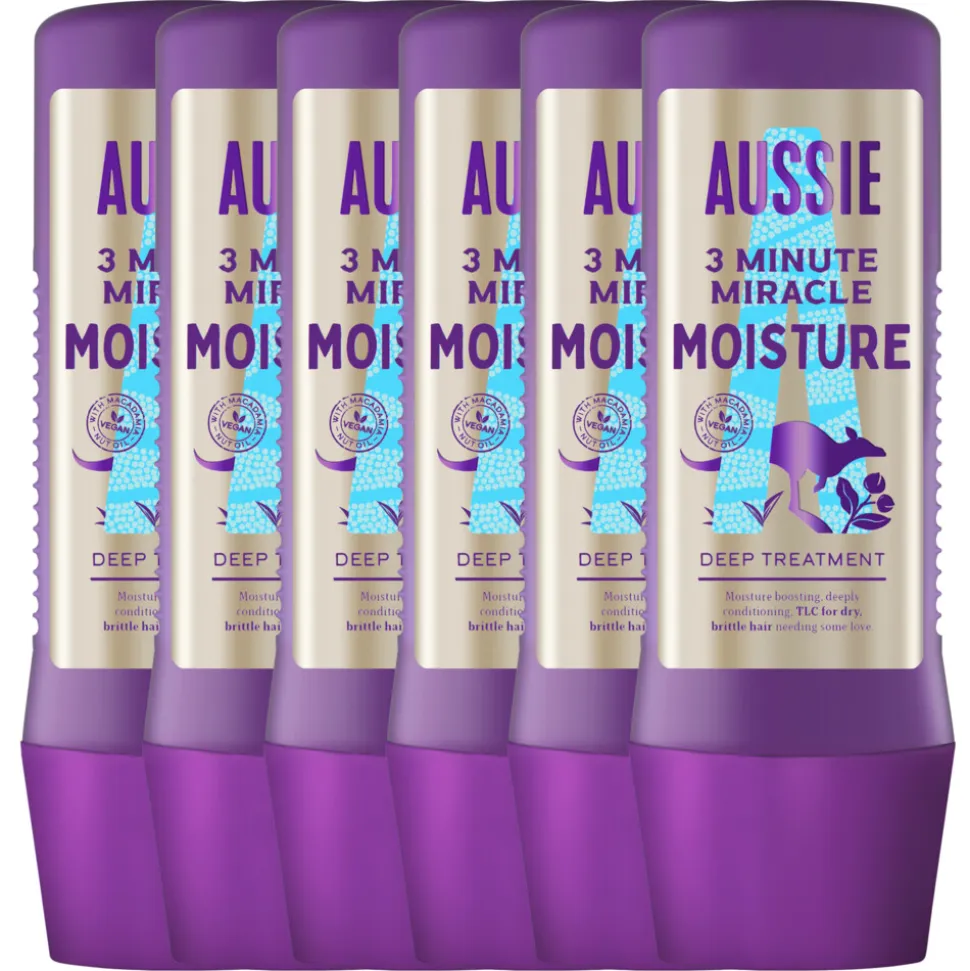 6x Aussie Haarmasker 3 Minute Miracle Moisture Intensieve Vegan Haarverzorging 225 ml