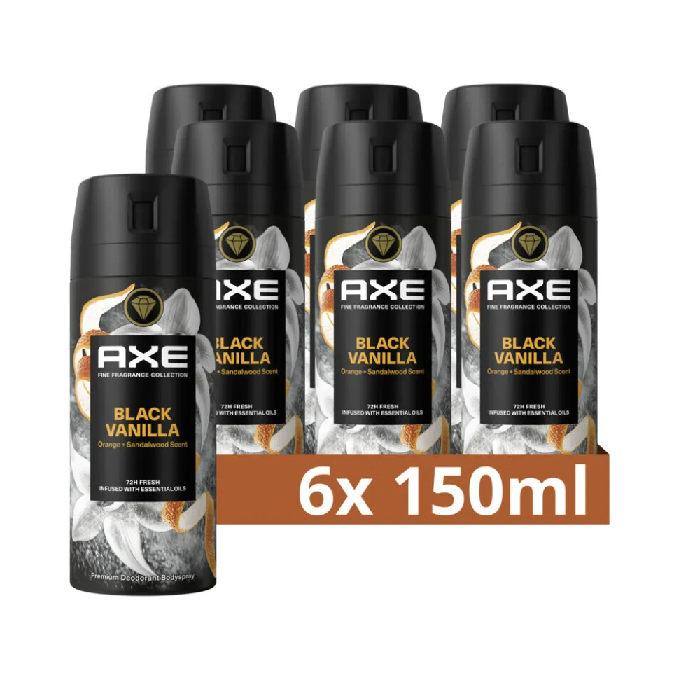 6x Axe Deodorant Bodyspray Black Vanilla 150 ml