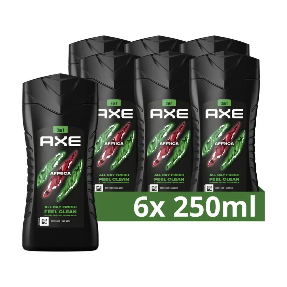 6x Axe 3-in-1 Douchegel Africa 250 ml