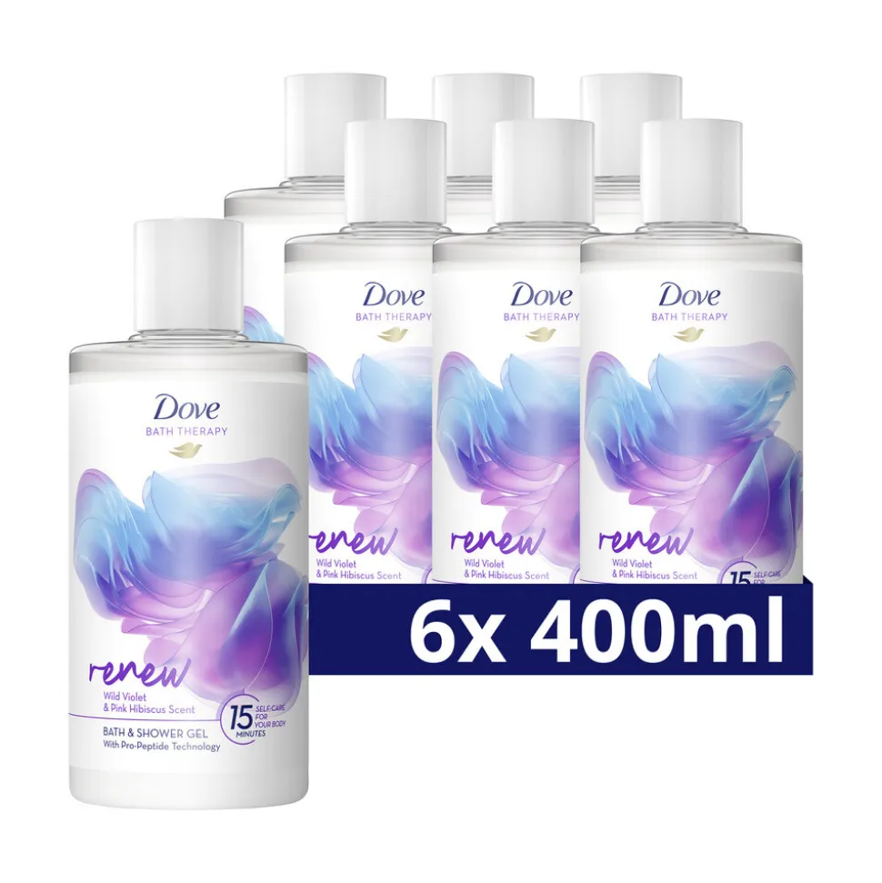 6x Dove Bath Therapy Renew Badschuim & Douchgel 400 ml