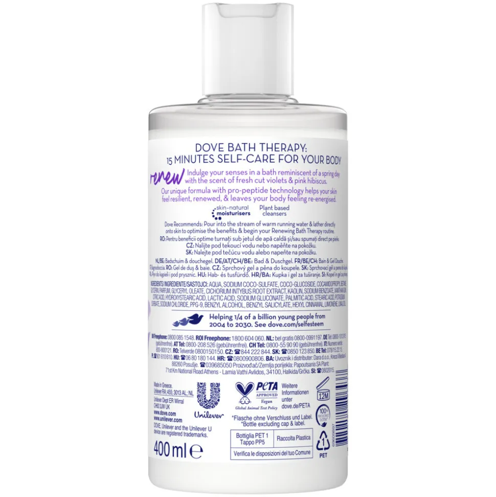 6x Dove Bath Therapy Renew Badschuim & Douchgel 400 ml