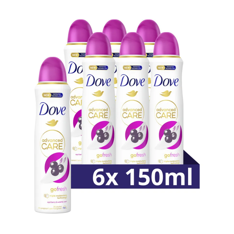 6x Dove Deodorant Spray Advanced Care Acai Berry & Waterlily 150 ml
