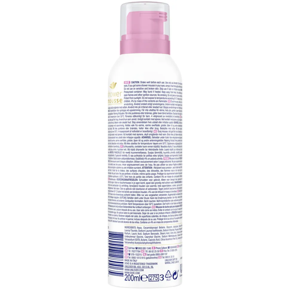 6x Dove Shower Foam Rose Oil 200 ml