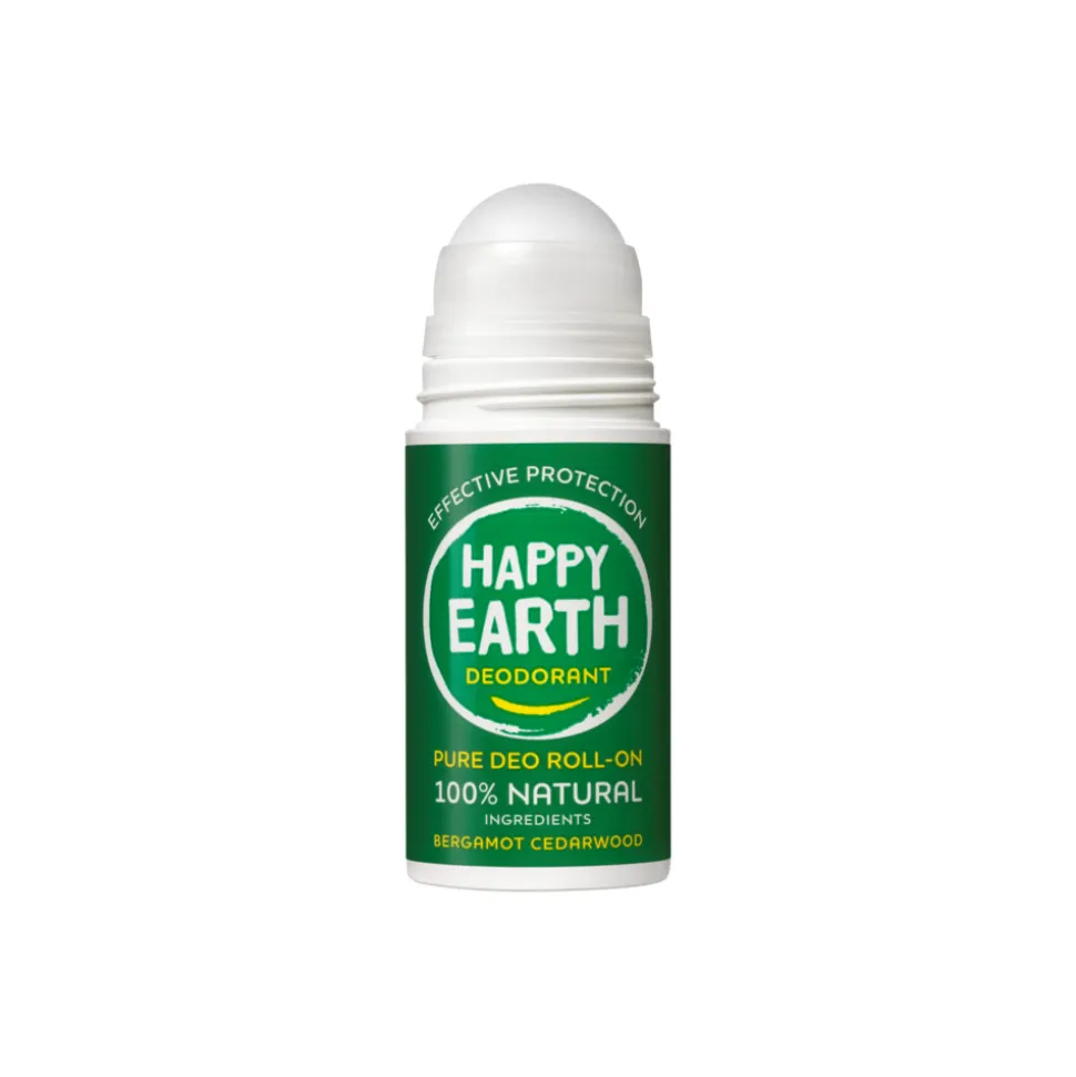 6x Happy Earth Deodorant Roll-On Bergamot Cedarwood 100% Natuurlijk 75 ml