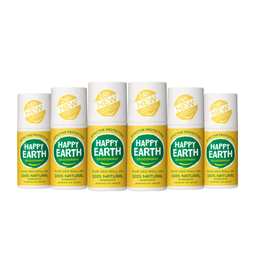6x Happy Earth 100% Natuurlijke Deodorant Roller Jasmine Ho Wood 75 ml