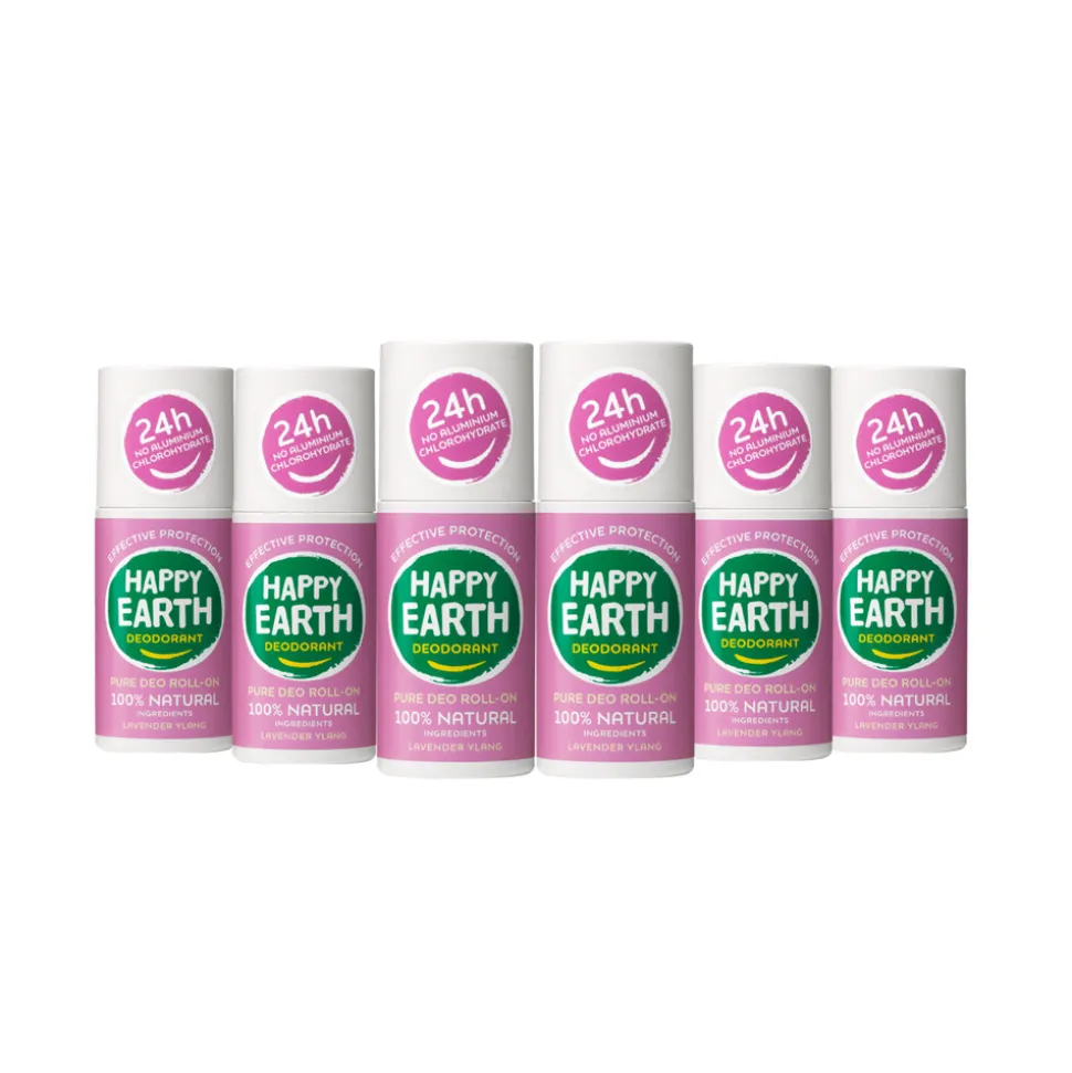 6x Happy Earth 100% Natuurlijke Deodorant Roller Lavender Ylang 75 ml