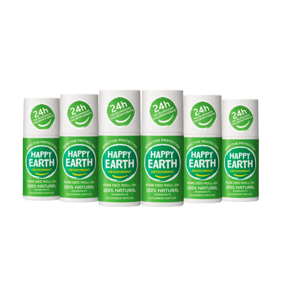 6x Happy Earth 100% Natuurlijke Deodorant Roller Cucumber Matcha 75 ml