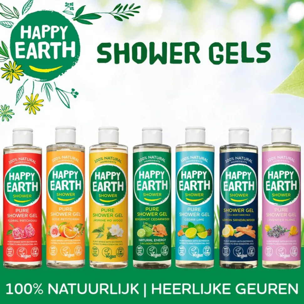 6x Happy Earth 100% Natuurlijke Douchegel Lemon Sandalwood 300 ml