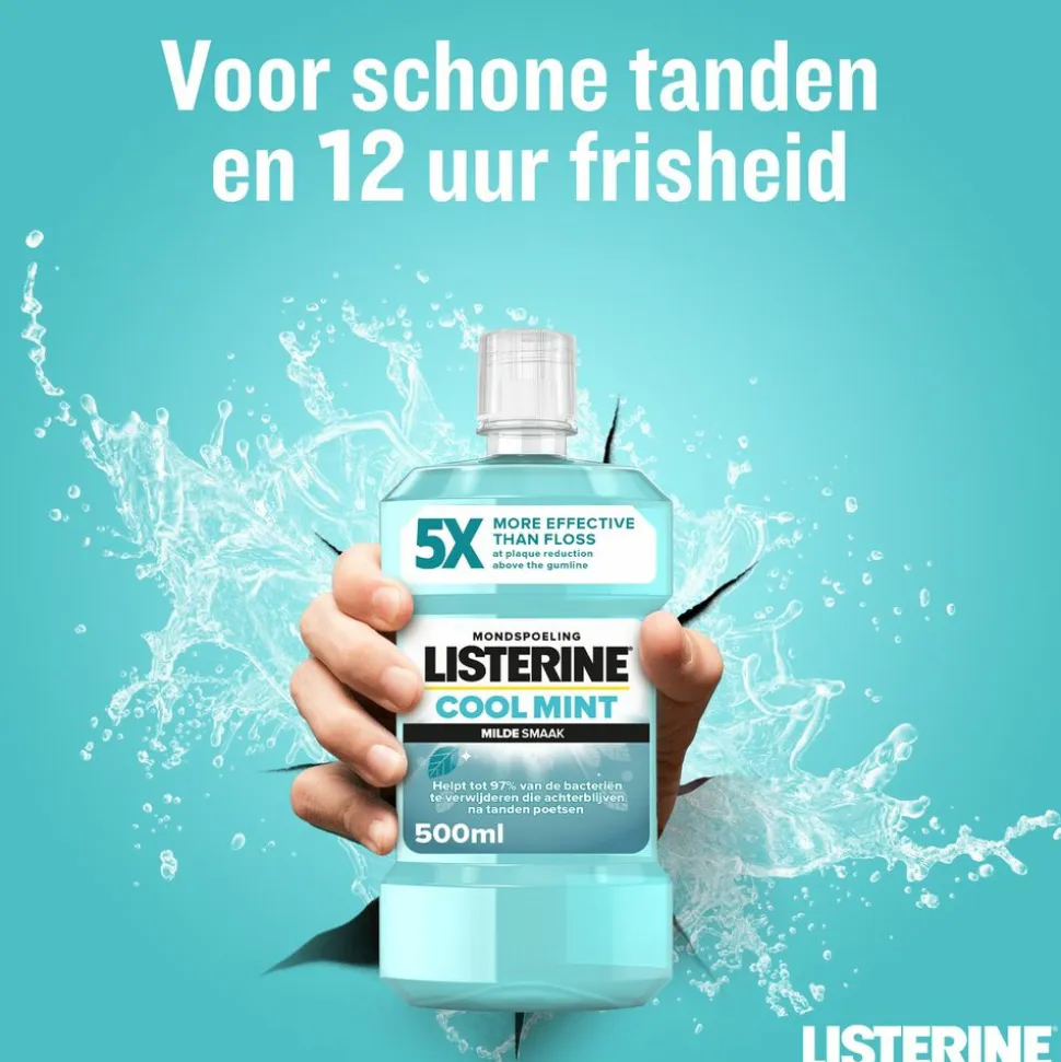 3x Listerine Mondwater Cool Mint Milde Smaak Zonder Alcohol 500 ml