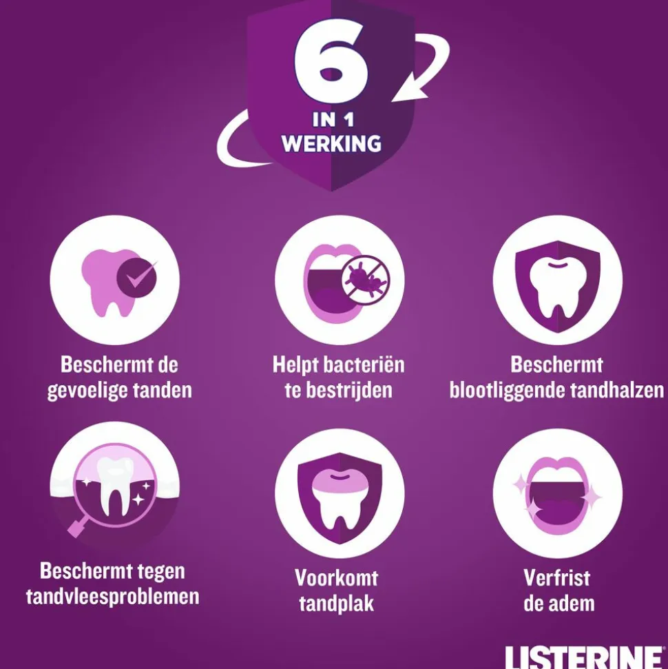 3x Listerine Mondwater Total Care Tandbescherming 500 ml