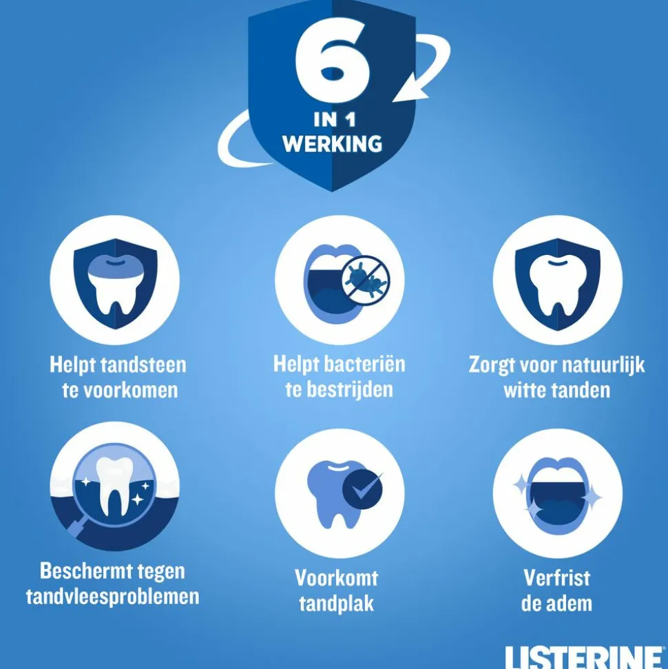 3x Listerine Total Care Bescherming Tegen Tandsteen 500 ml