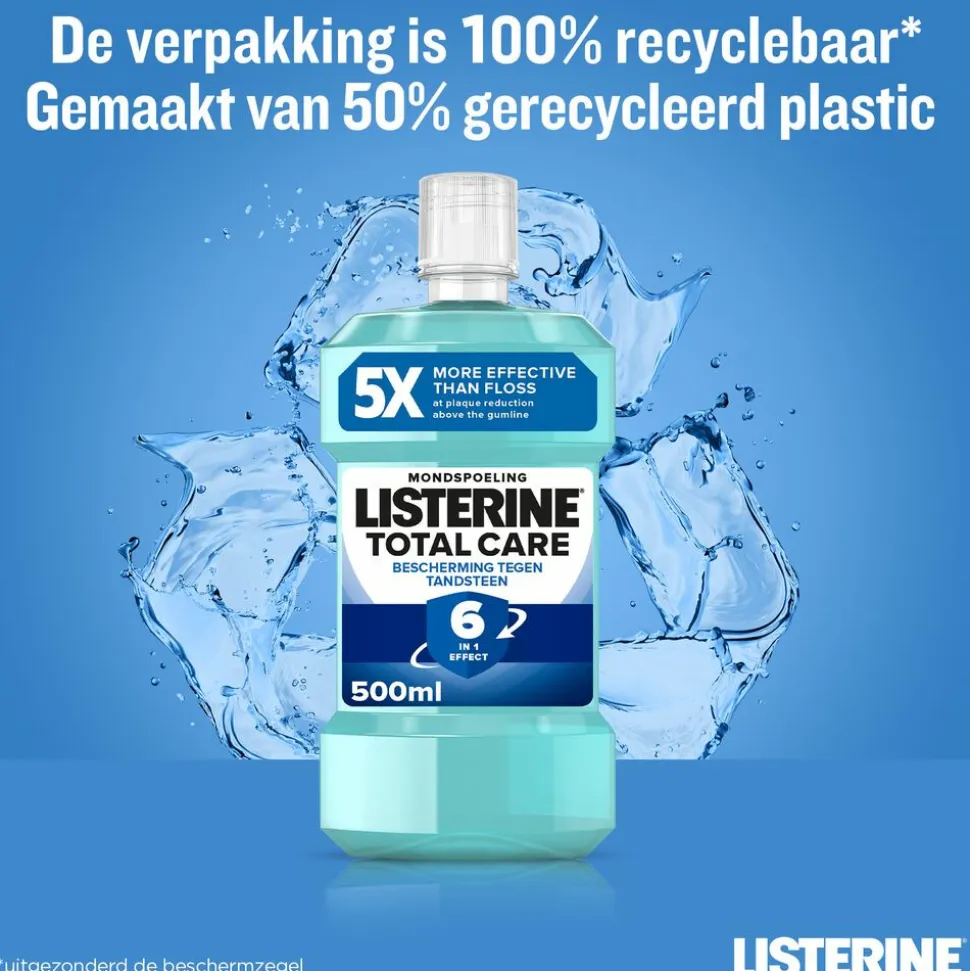 3x Listerine Total Care Bescherming Tegen Tandsteen 500 ml