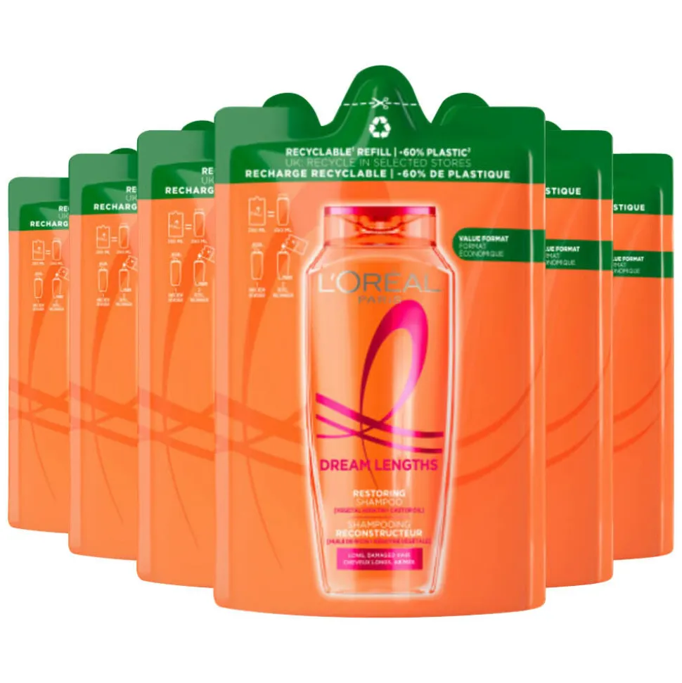 6x L'Oréal Elvive Dream Lengths Shampoo Refill 250 ml