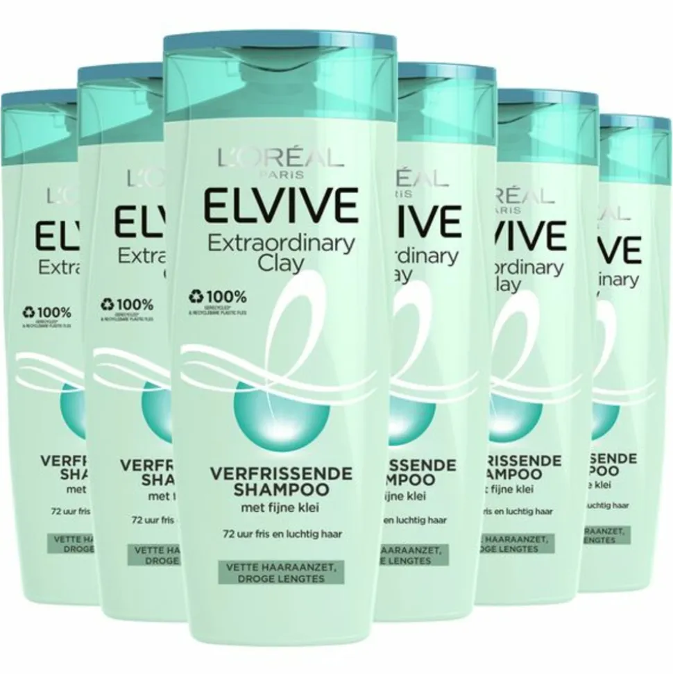 6x L'Oréal Elvive Extraordinary Clay Shampoo 250 ml