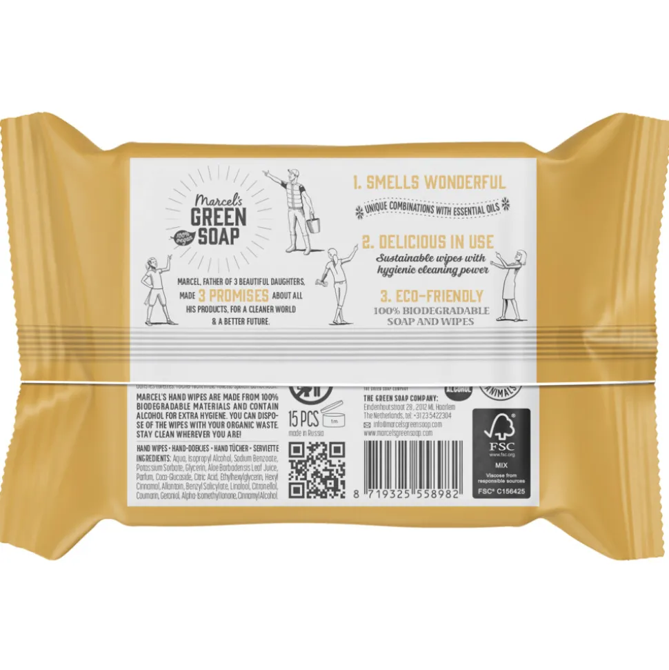 12x Marcel's Green Soap Hand doekjes Vanille en Kersenbloesem 15 stuks