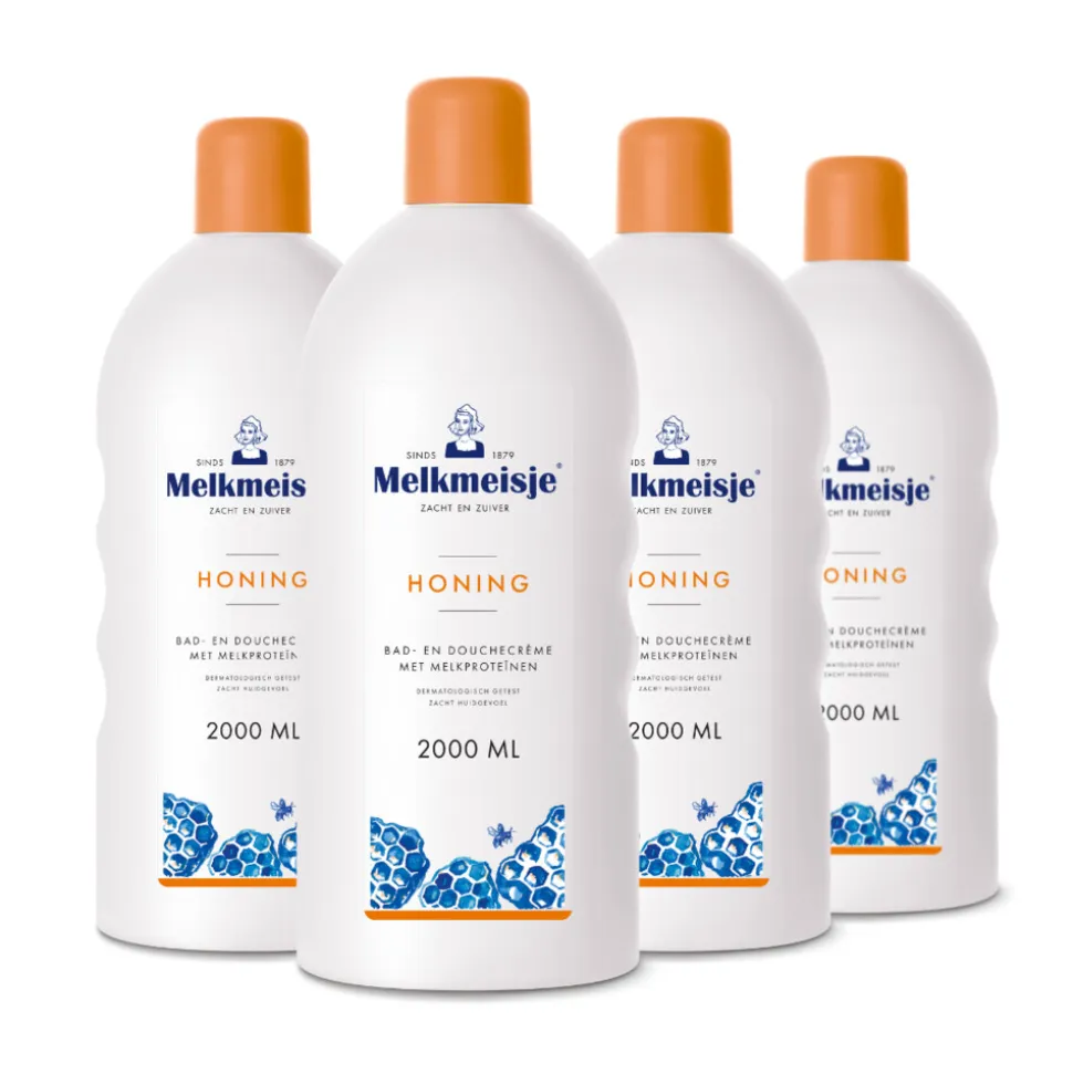 4x Melkmeisje Bad en Douche Crème Honing 2000 ml