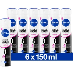 6x NIVEA Deodorant Spray Invisible For Black & White Clear 150 ml
