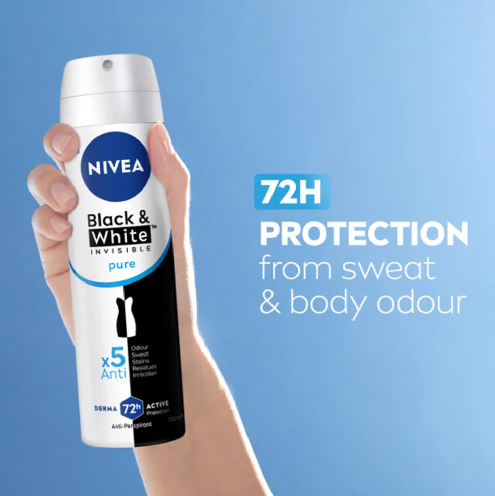 6x NIVEA Deodorant Spray Invisible For Black & White Pure 150 ml