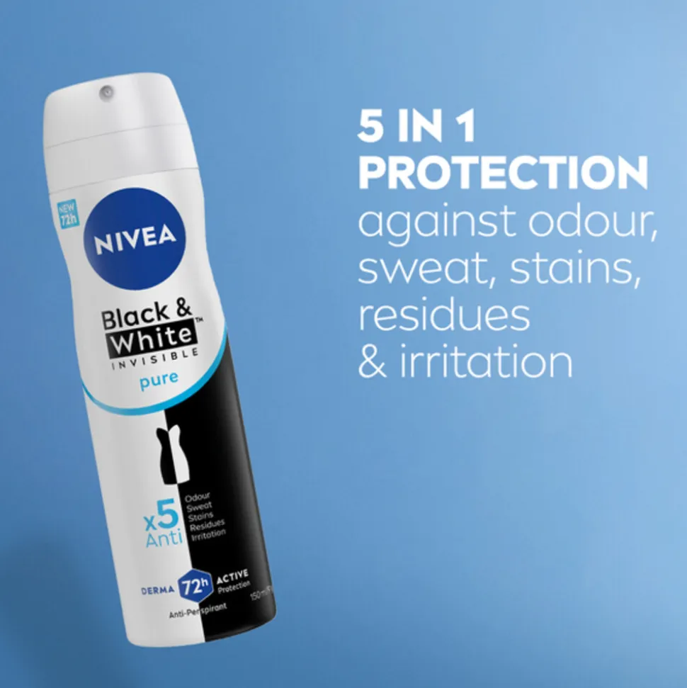 6x NIVEA Deodorant Spray Invisible For Black & White Pure 150 ml
