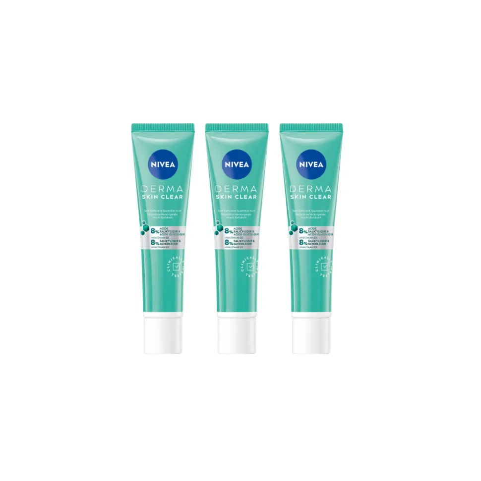 3x NIVEA Derma Skin Clear Nacht Exfoliant 40 ml