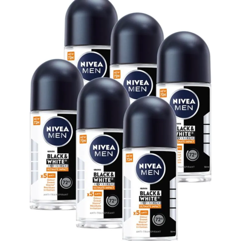 6x NIVEA Men Deodorant Roller Black & White Ultimate Impact 50 ml