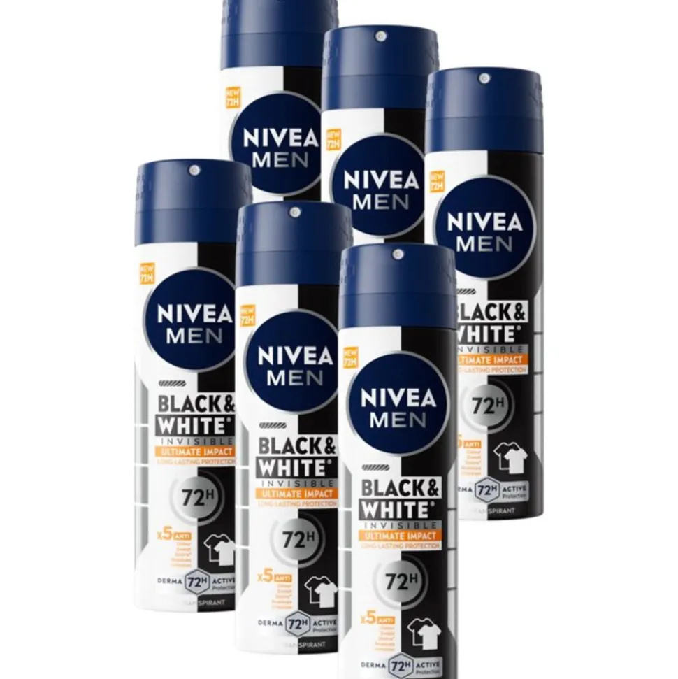 6x NIVEA Men Deodorant Spray Black & White Ultimate Impact 150 ml