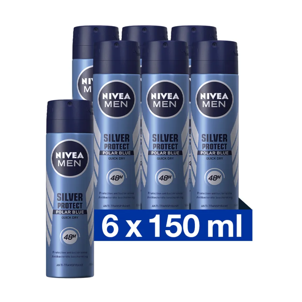 6x NIVEA Men Deodorant Spray Silver Protect Polar Blue 150 ml