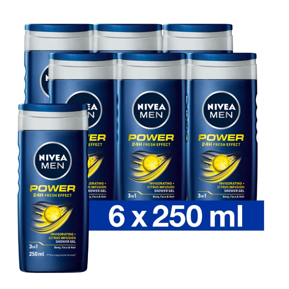 6x NIVEA Men Douchegel Power Refresh 250 ml