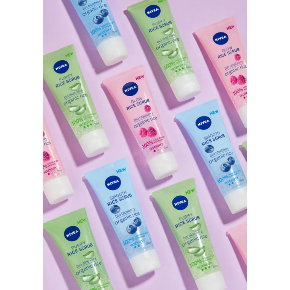 6x NIVEA Rijstscrub Mild met Bio Framboos 75 ml
