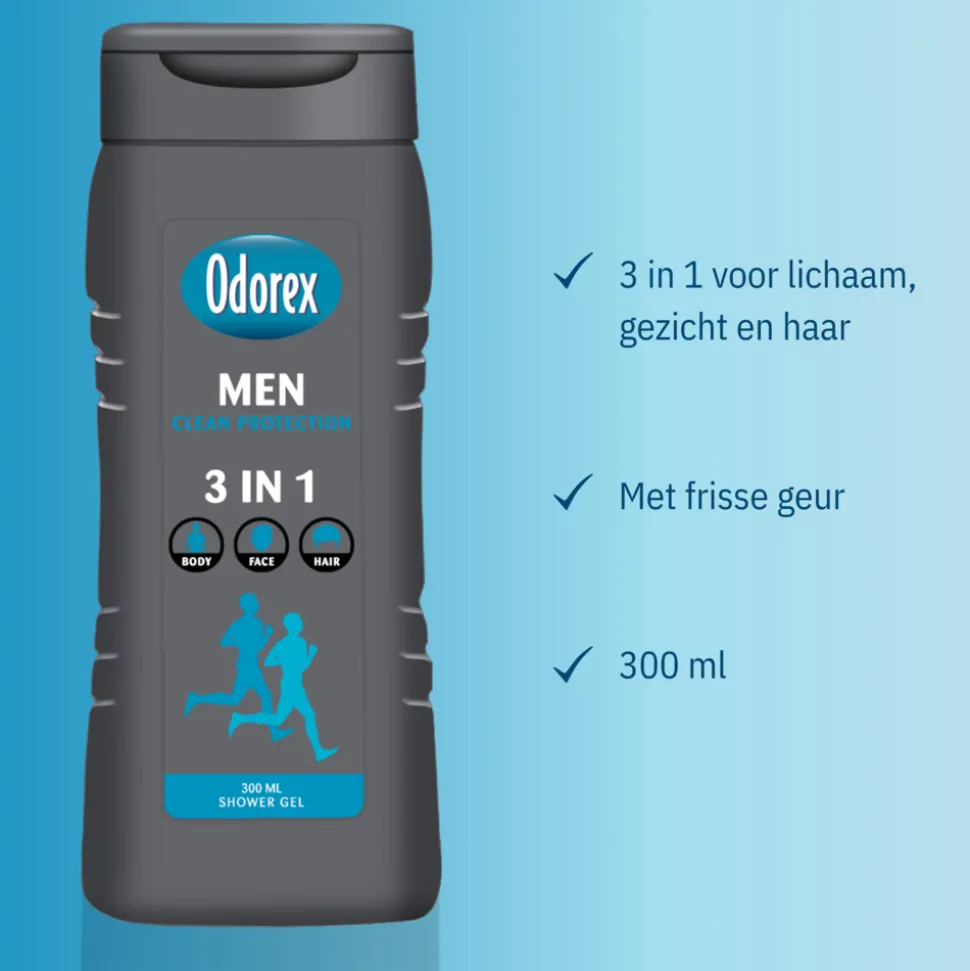 6x Odorex Douchegel For Men 3-in-1 Clean Protection 300 ml