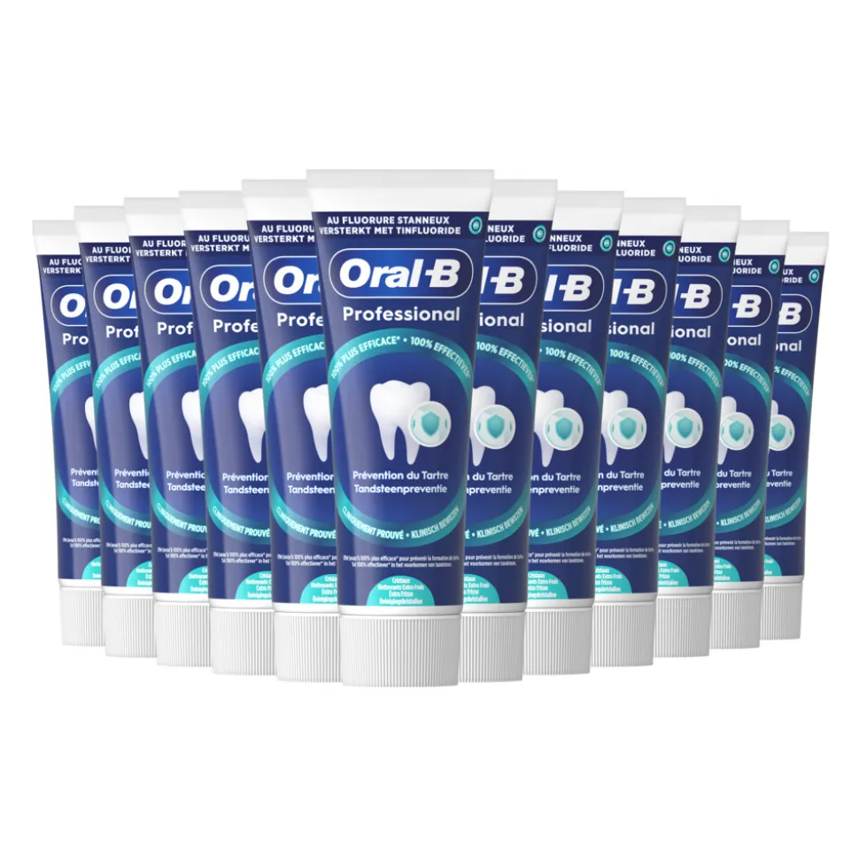 12x Oral-B Tandpasta Professional Tandsteencontrole Reinigingskristallen Extra Fris 75 ml