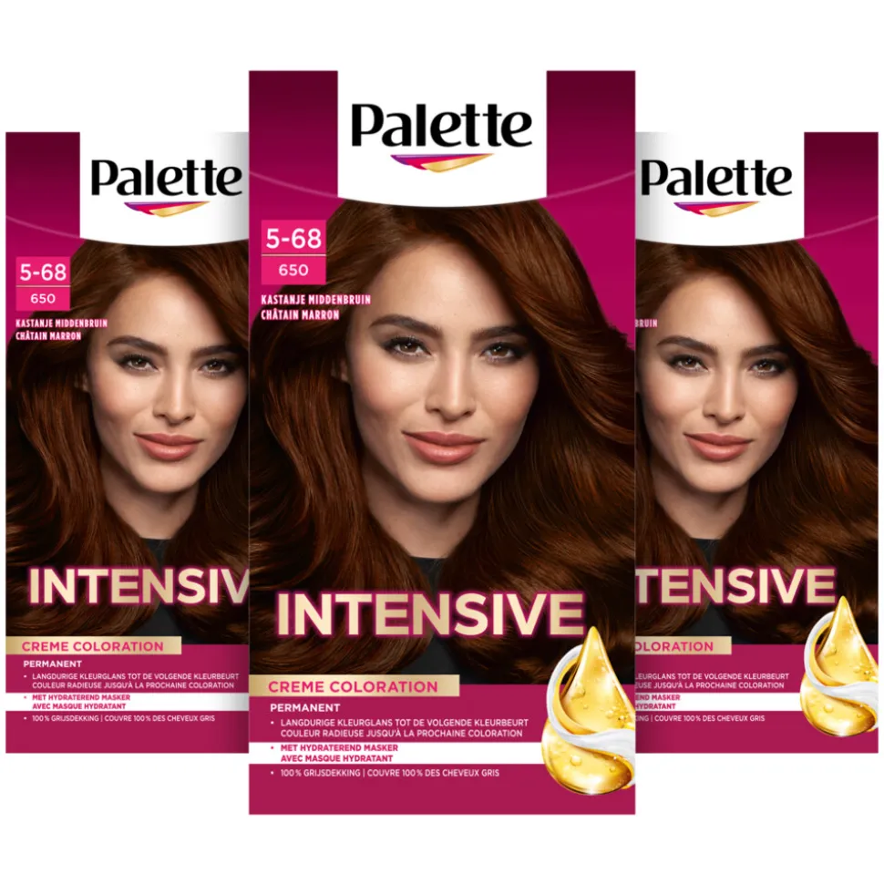 3x Palette Intensive Oil-Care Color Haarkleuring 650 Kastanje Middenbruin